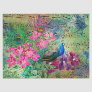 Peacock Flowers and Music Decoupage Tissue Paper