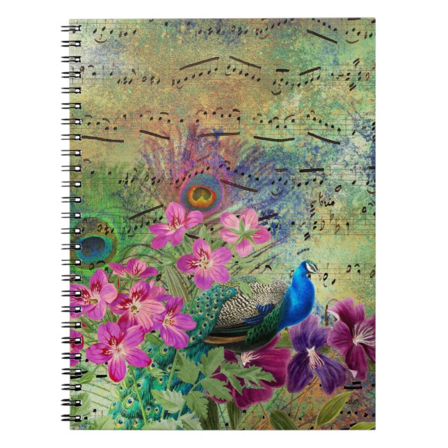 Peacock Flowers and Music Notebook (Front)