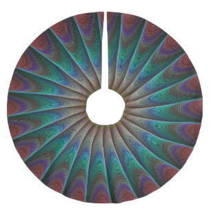 Peacock fractal brushed polyester tree skirt