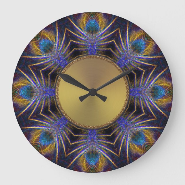 Peacock Fractal Web Feathers Wall Clock (Front)