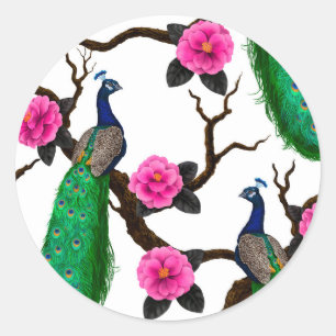 Peacock garden classic round sticker