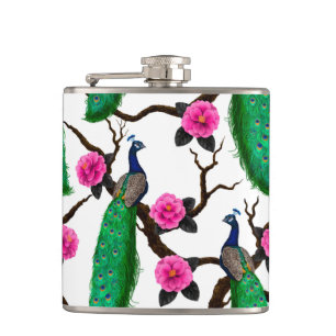 Peacock garden hip flask