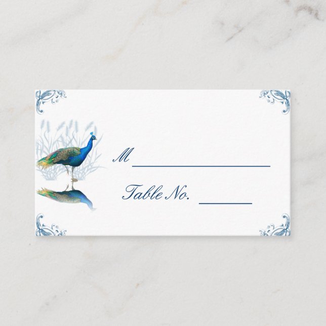 Peacock Garden in Blue and White Place Card (Front)