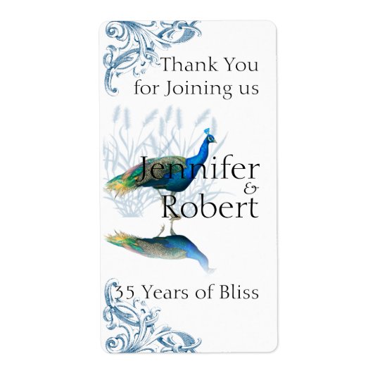 Peacock Garden in Blue Anniversary Wine Label Shipping Label