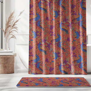 Peacock Garden in Cobalt Blue Purple Terracotta  Shower Curtain