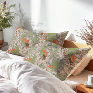 Peacock Garden in Orange Green Teal Beige Pillowcase