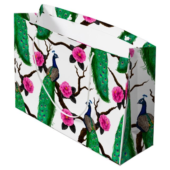 Peacock garden large gift bag (Back Angled)