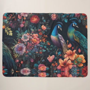 Peacock Garden Wallpaper Art Sherpa Blanket
