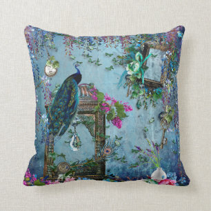 Peacock Garden wisteria blue lavender pink Cushion
