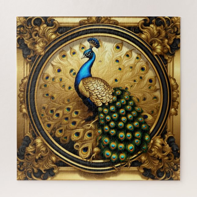 Peacock gold and black ornamental frame jigsaw puzzle (Vertical)