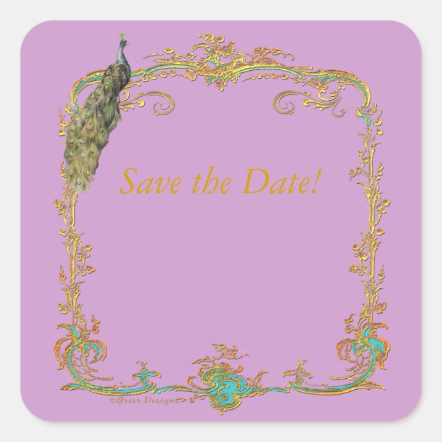 Peacock & Gold Filigree Sticker Tag (Front)