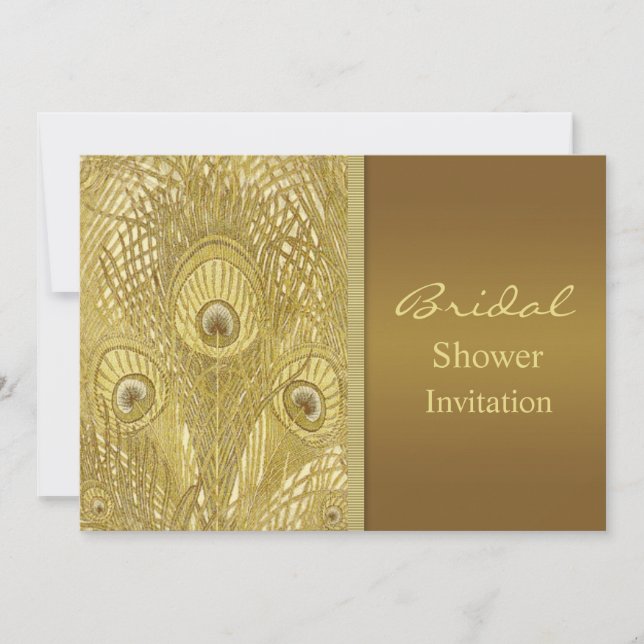 Peacock golden feathers Bridal Shower Invitation (Front)