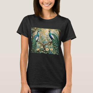 Peacock Golden Teal Floral Jungle T-Shirt