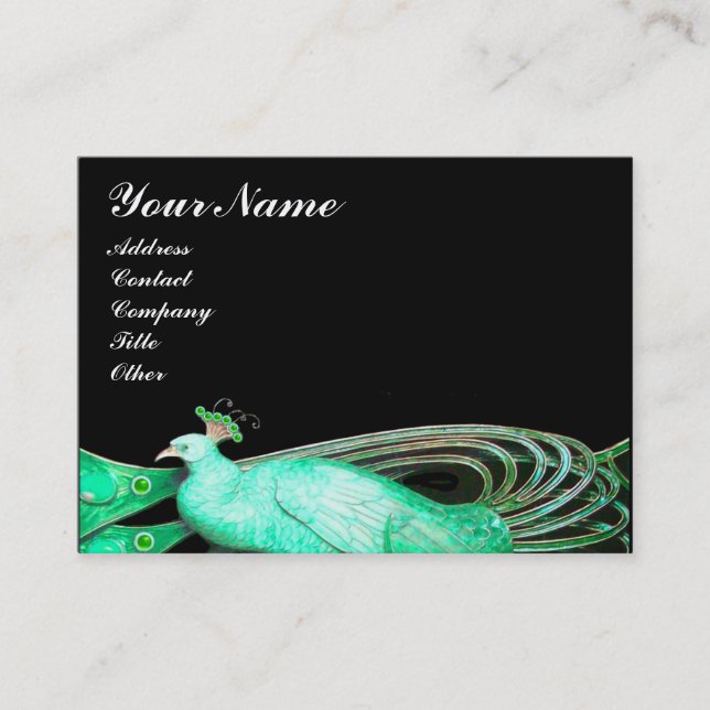PEACOCK green black Business Card (Front)