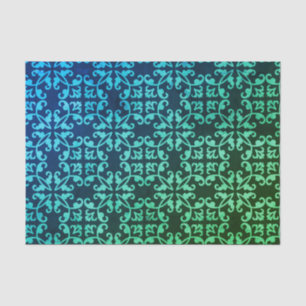 Peacock Green Gradient Damask Pattern  Tissue Paper