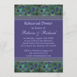 Peacock green purple Rehearsal Dinner Invitation