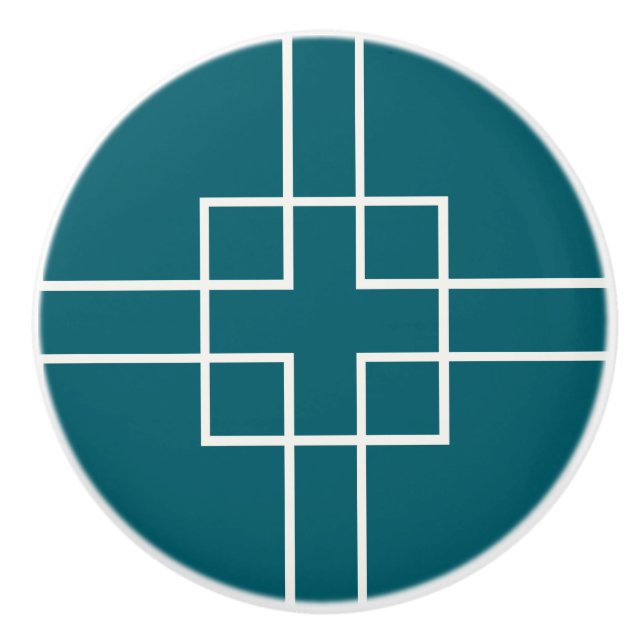 Peacock green square cross  ceramic knob (Front)