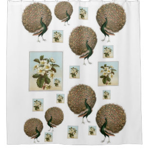 peacock green white flowers showercurtain shower curtain