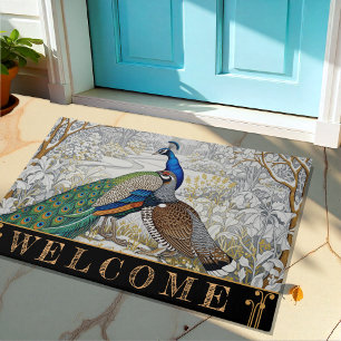 Peacock & Grouse Art Nuovo Winter / Gold Floral Doormat