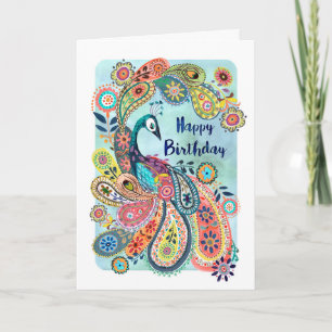 Peacock Happy Birthday   Greeting Card
