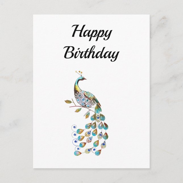 Peacock | Happy Birthday | Minimal  Postcard (Front)