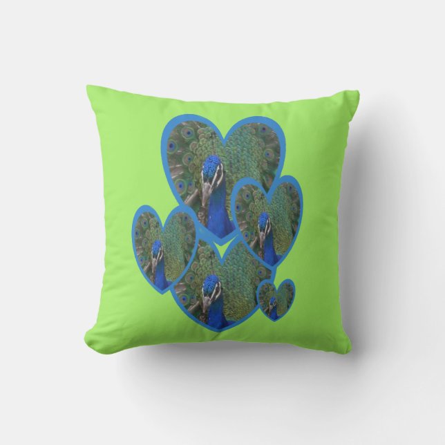 Peacock Hearts Pattern Throw Pillow (Front)