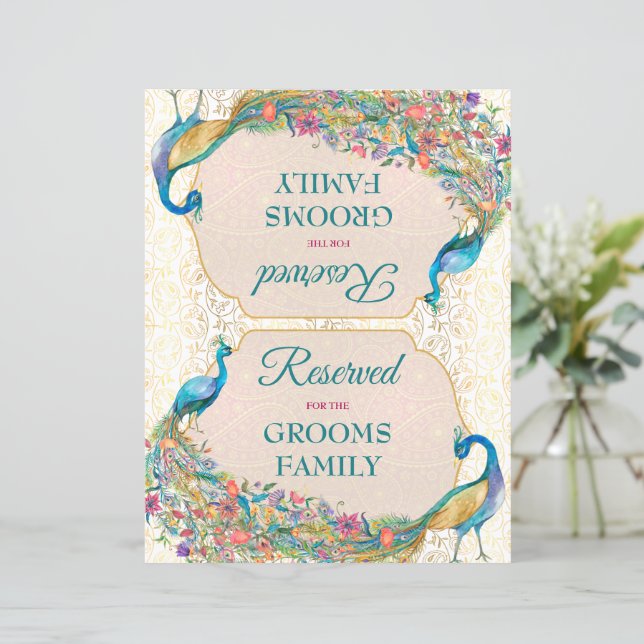 Peacock Hindu wedding reserved sign (Standing Front)