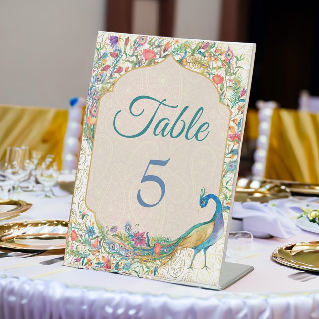 Peacock Hindu wedding table number Pedestal Sign (Peacock Hindu wedding table number Pedestal Sign personalized wedding reception decor)