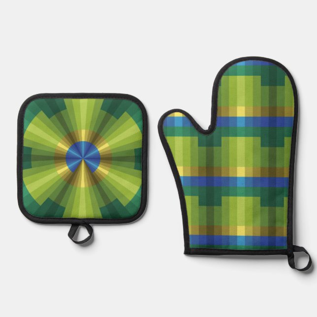 Peacock Illusion Oven Mitt & Pot Holder Set (Front)