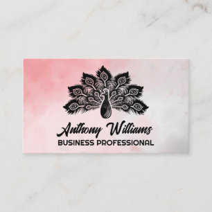 Peacock Illustration   Watercolor Business Card