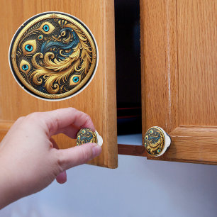 Peacock in a Frame Ceramic Knob