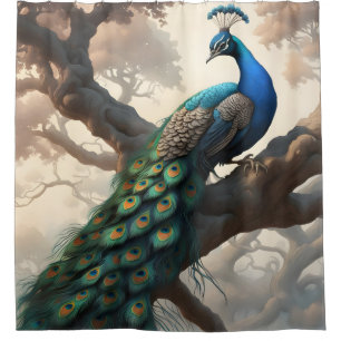 Peacock in a Tree Shower Curtain