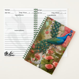 Peacock in Apricot Rose Garden Recipe Notebook