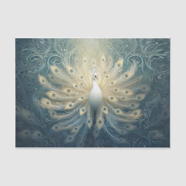 Peacock in Bloom, White Feathers, Elegance Tissue Paper (Front)