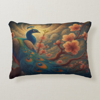 Peacock in Blossom Decorative Cushion