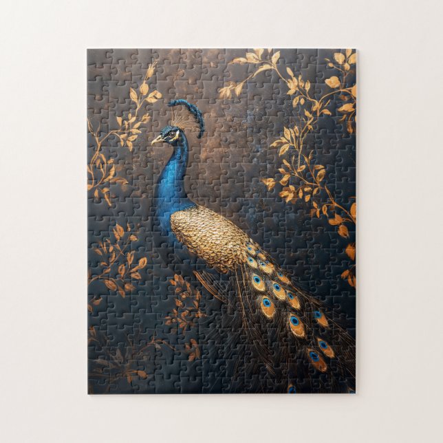 Peacock in Blue and Gold Jigsaw Puzzle (Vertical)