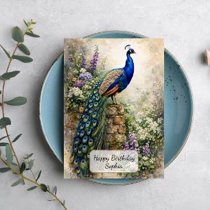 Peacock in Floral Garden Card