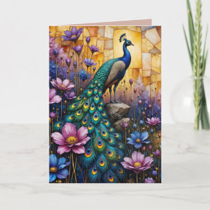 Peacock in Floral Landscape, *Blank -customize* Card