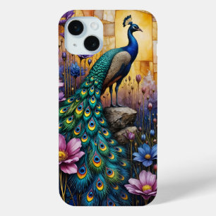 Peacock in Floral Landscape iPhone 15 Mini Case