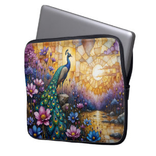 Peacock in Floral Landscape Laptop Sleeve