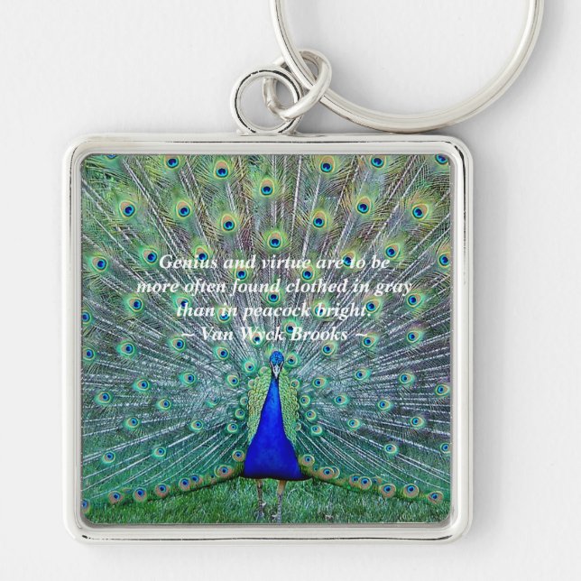 Peacock in Full Plumage Display Photography Key Ring (Front)