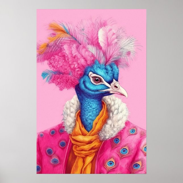Peacock in Fur Pink Animal Poster (Front)