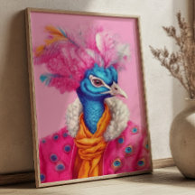 Peacock in Fur Pink Animal Poster