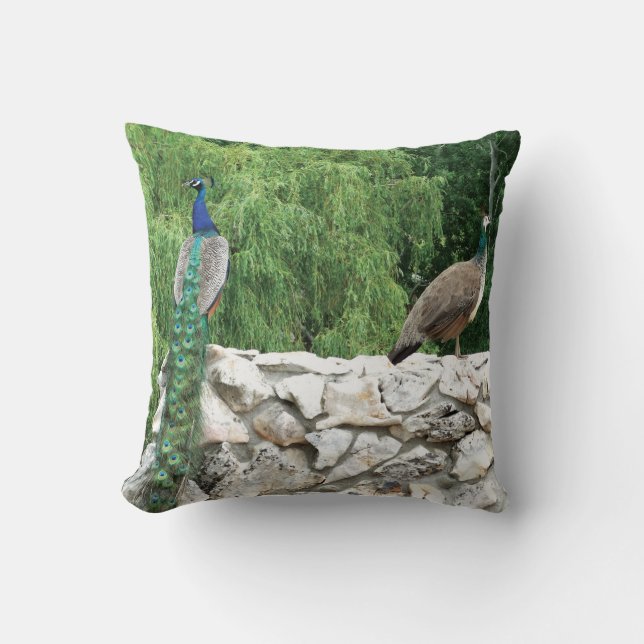 Peacock in Garden Photography Throw Cushion (Front)
