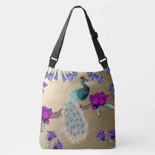 Peacock In Gold Crossbody Bag