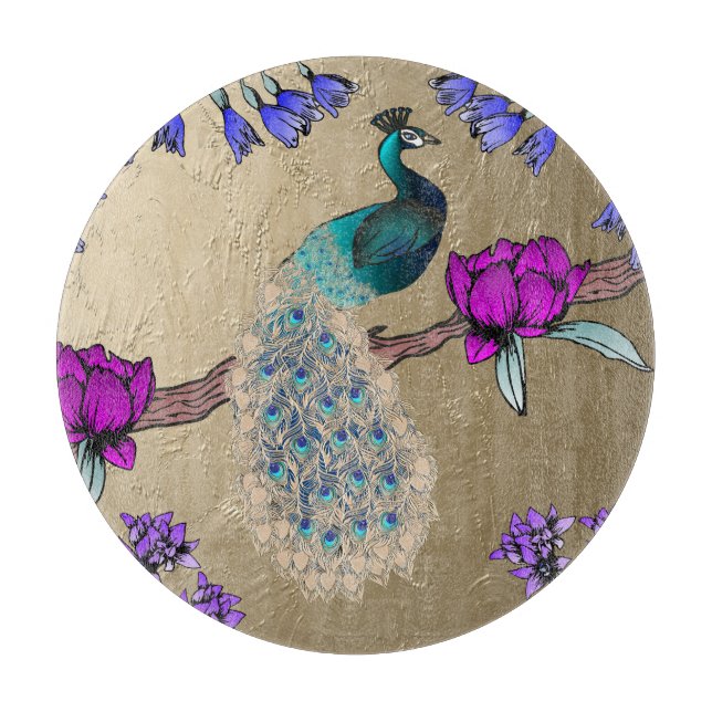 Peacock In Gold Cutting Board (Front)