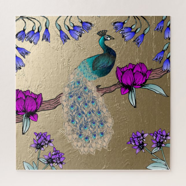 Peacock In Gold Jigsaw Puzzle (Vertical)