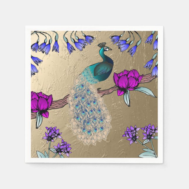 Peacock In Gold  Napkin (Front)