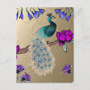 Peacock In Gold Postcard