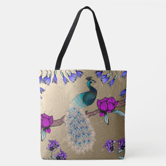 Peacock In Gold Tote Bag (Front)